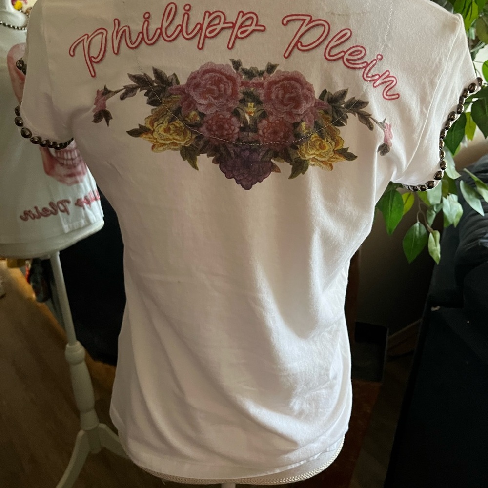 Authentic Philipp Plein 'Skull & Flowers' Studded Couture Tee - Picture 7 of 11